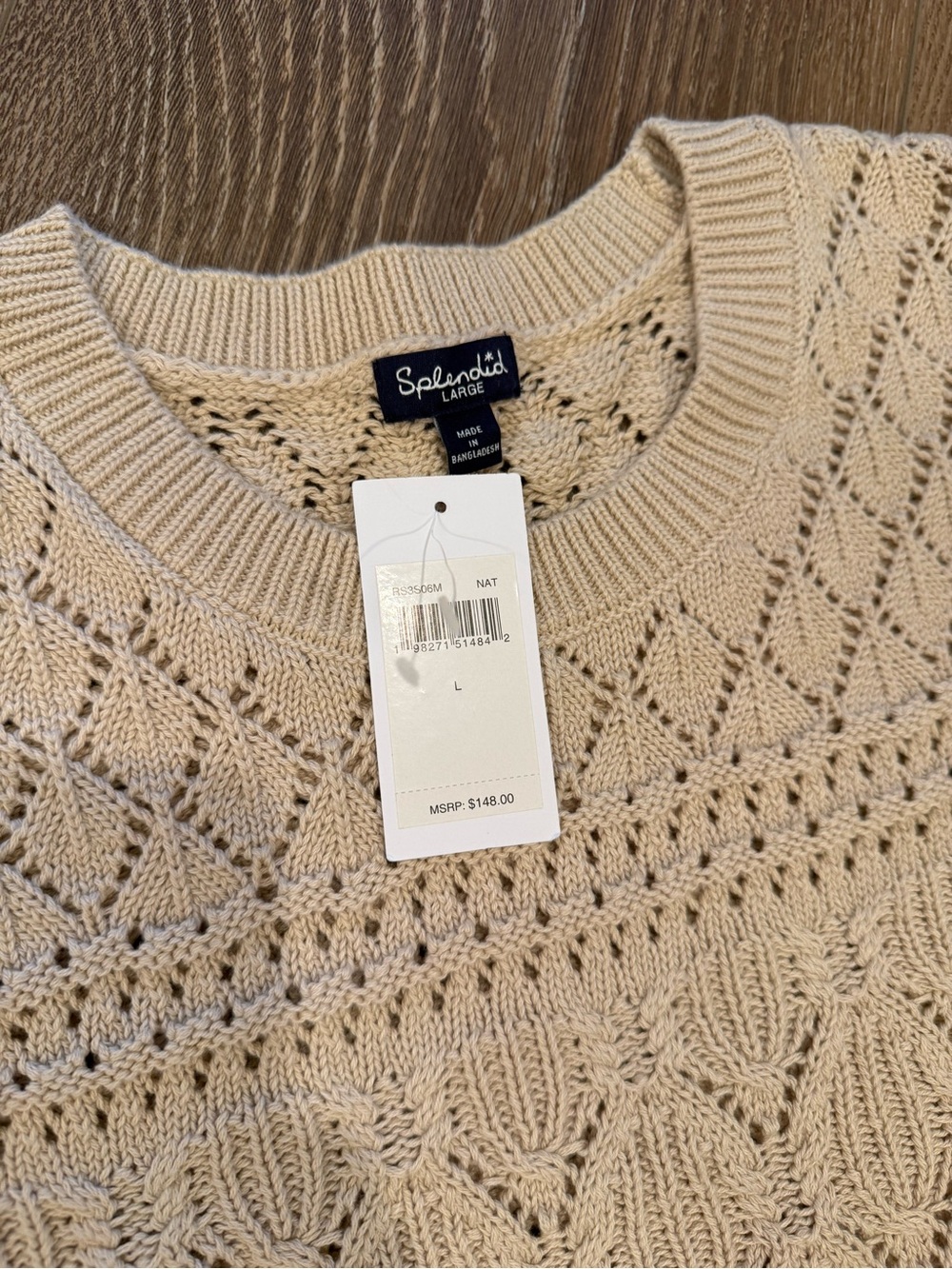 Splendid Cream Openwork Scallop-Hem Short Sleeve Sweater - Picture 2 of 3